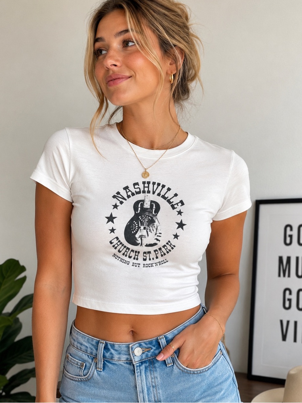 Brandy Melville Nashville Graphic T-Shirt, One Size 100% Cotton